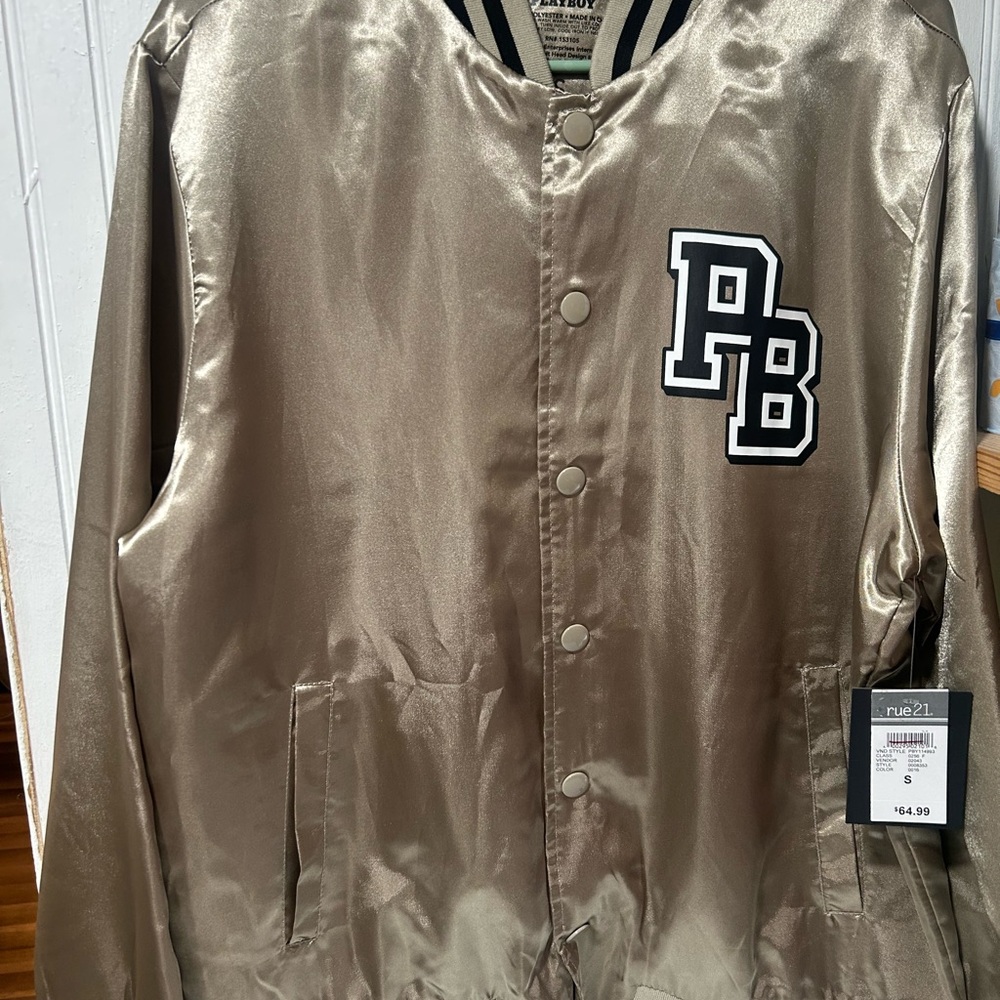 PLAYBOY Gold Bomber Jacket Metallic Shine